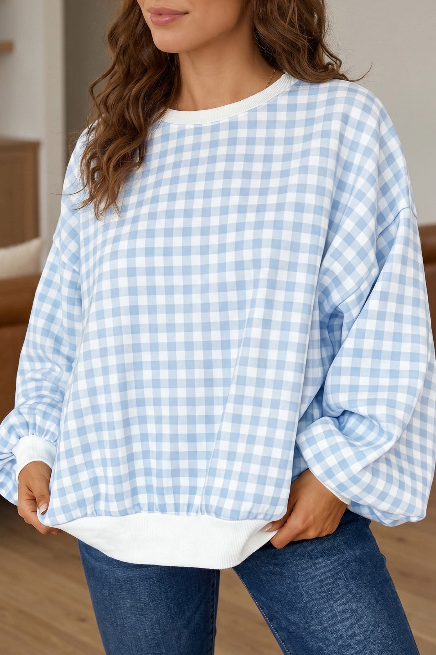 Blue Gingham Sweatshirt - PREORDER